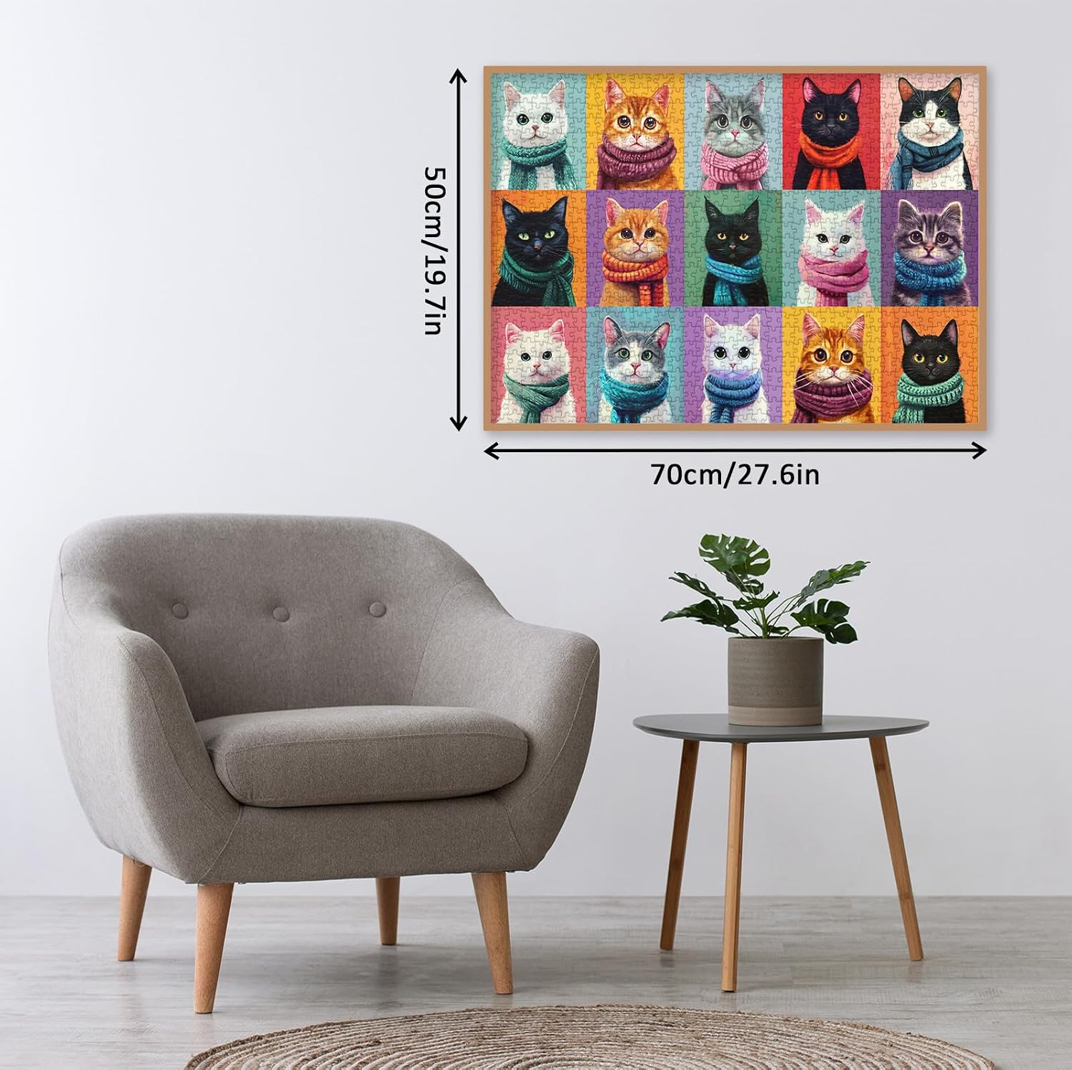 Colorful Cat Scarf Puzzles for Adults 1000 Pieces. Unique Collage Cute Kitten Jigsaw Puzzles. Challenging Funny Animal, Art Puzzles image 5