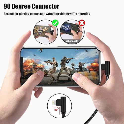 Miniatura 9 de Osecet Cable Lightning de 1 pie y 90 grados, paquete de 2 cargadores cortos para iPhone con certificación MFi, de ángulo recto, carga rápida para