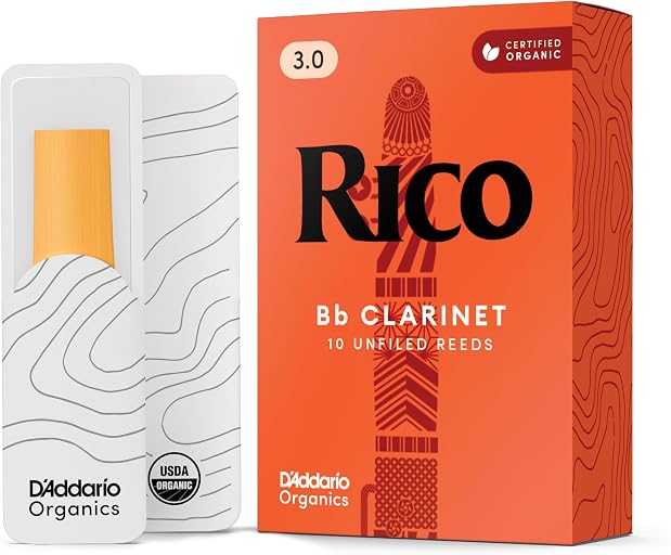 Rico Organic Bb Clarinet Reeds, Strength 3.0, 10 Pack