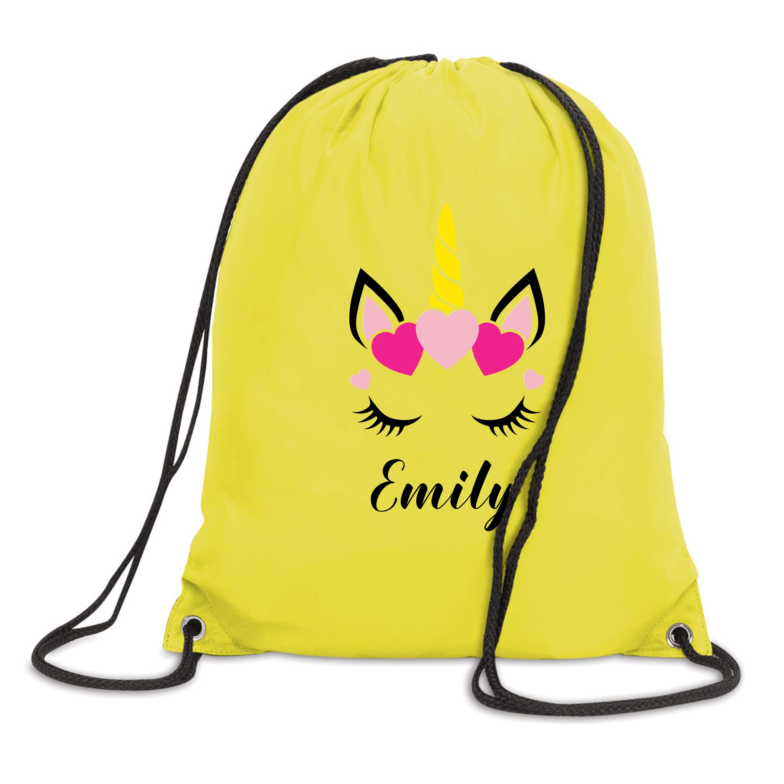 SaveThePeople Custom Name Personalised Unicorn Drawstring School PE Bag Childrens Gym Sack Backpack Tote (Yellow)