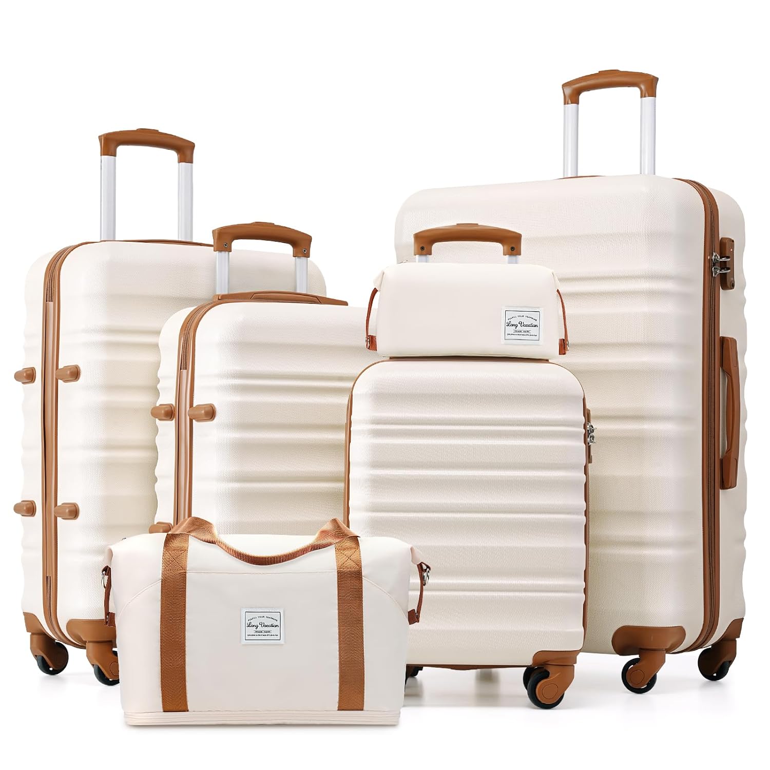 LONG VACATION 6 Piece Luggage Set Carry on Suitcase with ABS PC hardshell Spinner Wheels YKK Zipper TSA