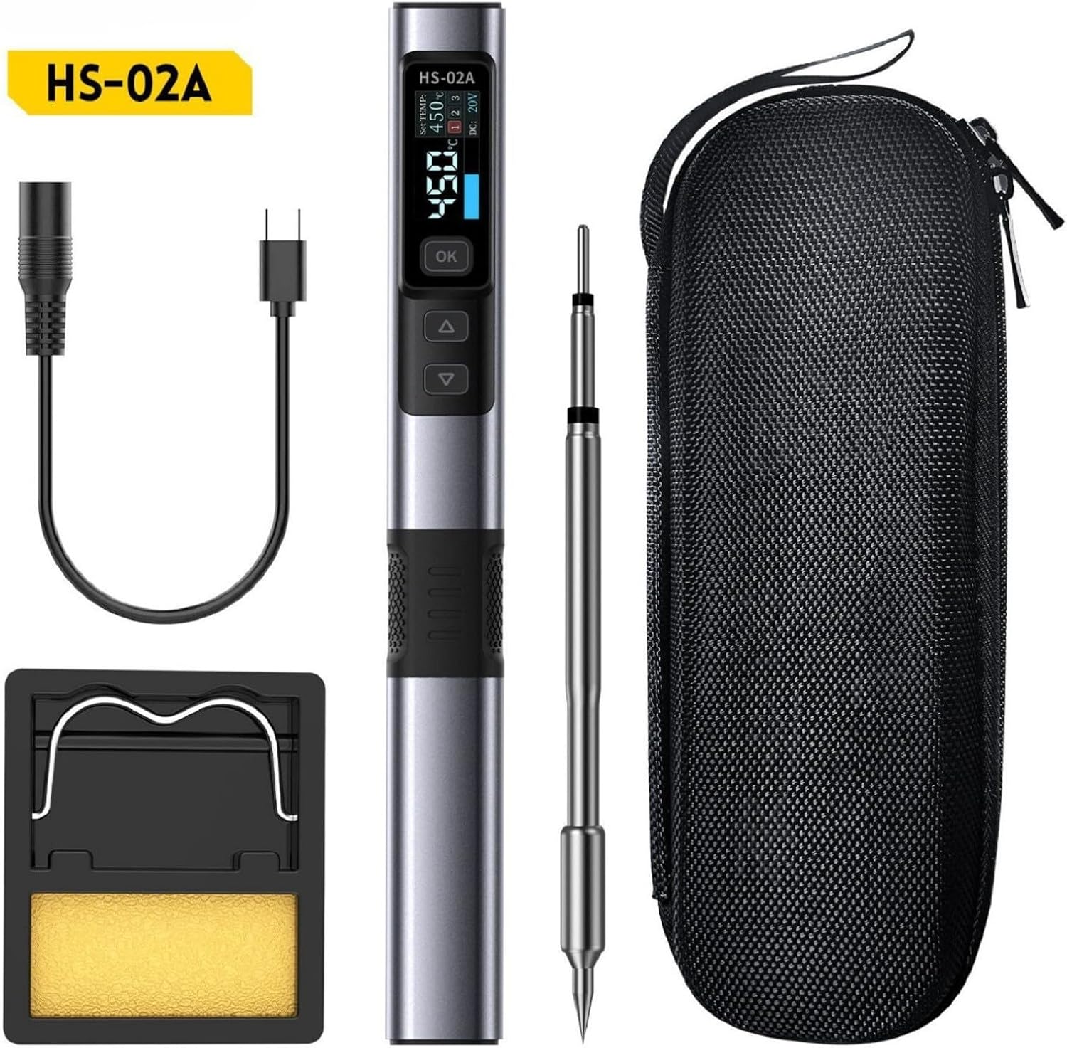 HS02A Smart Soldering Iron, Portable Design With Type C Charging And Adaptive Power Adjustment Features(A)