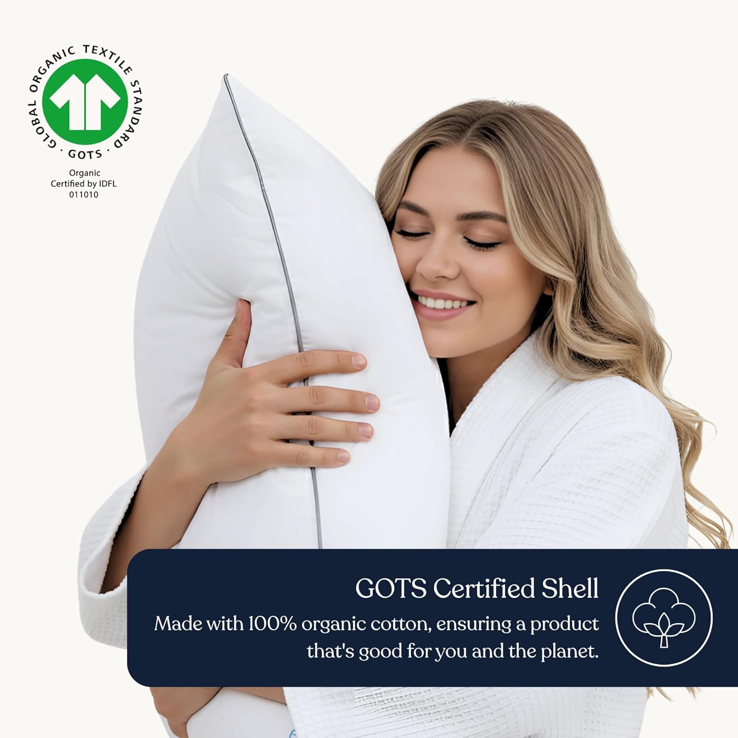 Delara Organic Pillow Protectors GOTS Certified Organic Cotton Fabric with Zipped Closure, Waterproof, Complete Protection, Long Staple Tight Weave Cotton, Ultra Soft, Moisture-Wicking, Breathable