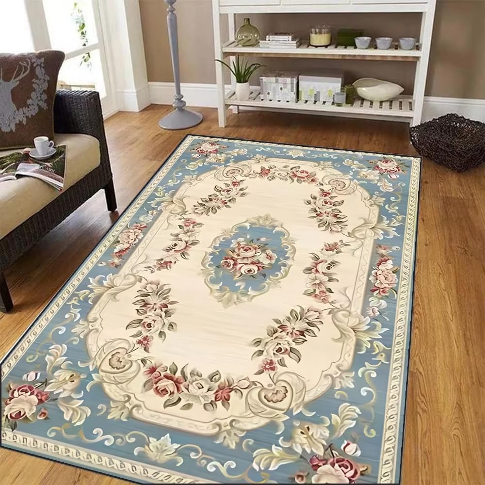 Tapis de chambre rétro à fleurs lavable idéal pour un vestiaire ou un salon cocooning