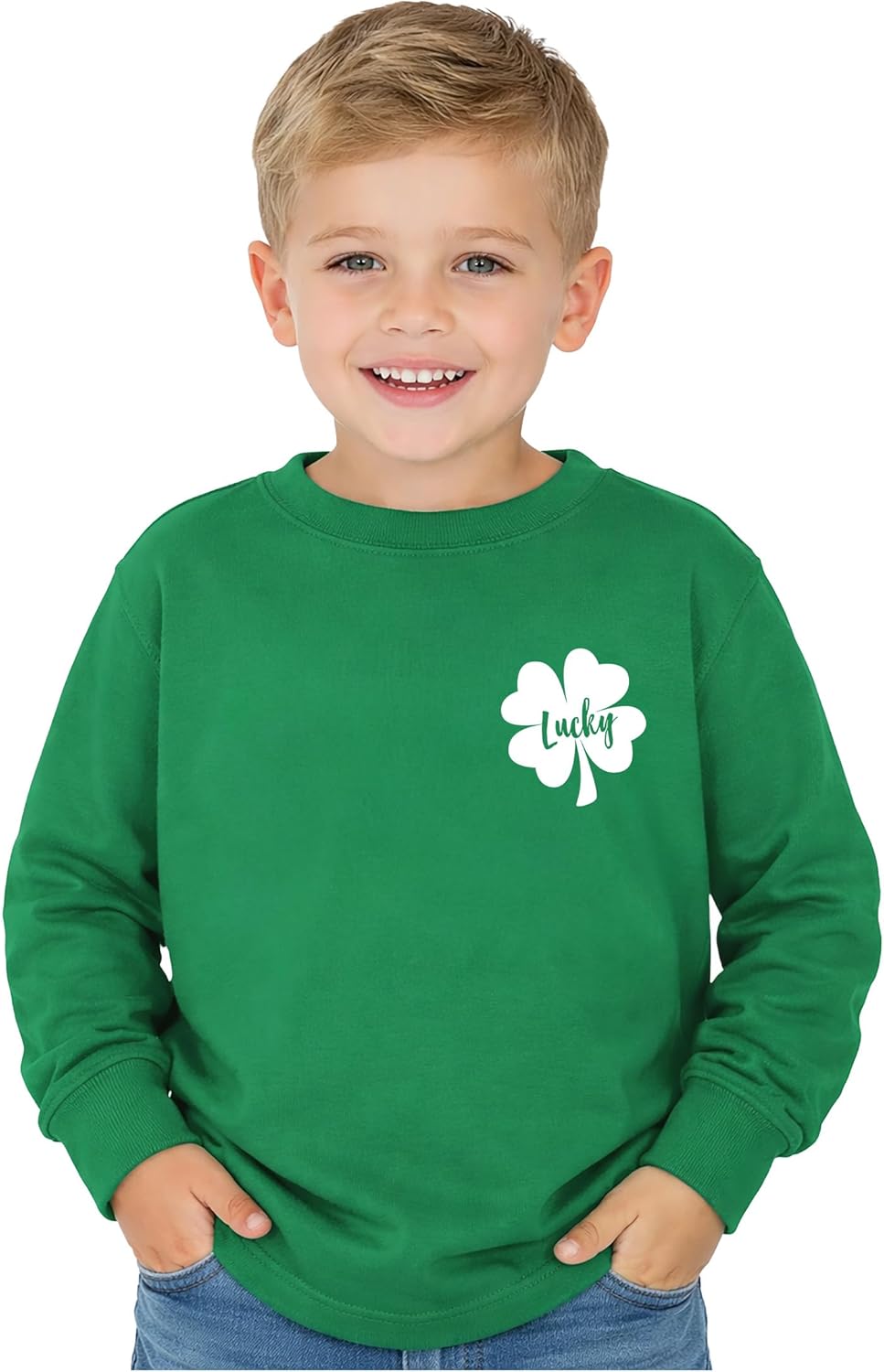 Tstars Boys St. Patrick's Day Shirt - Construction Trucks Design Lucky Clover Toddler Kids Long Sleeve Tee