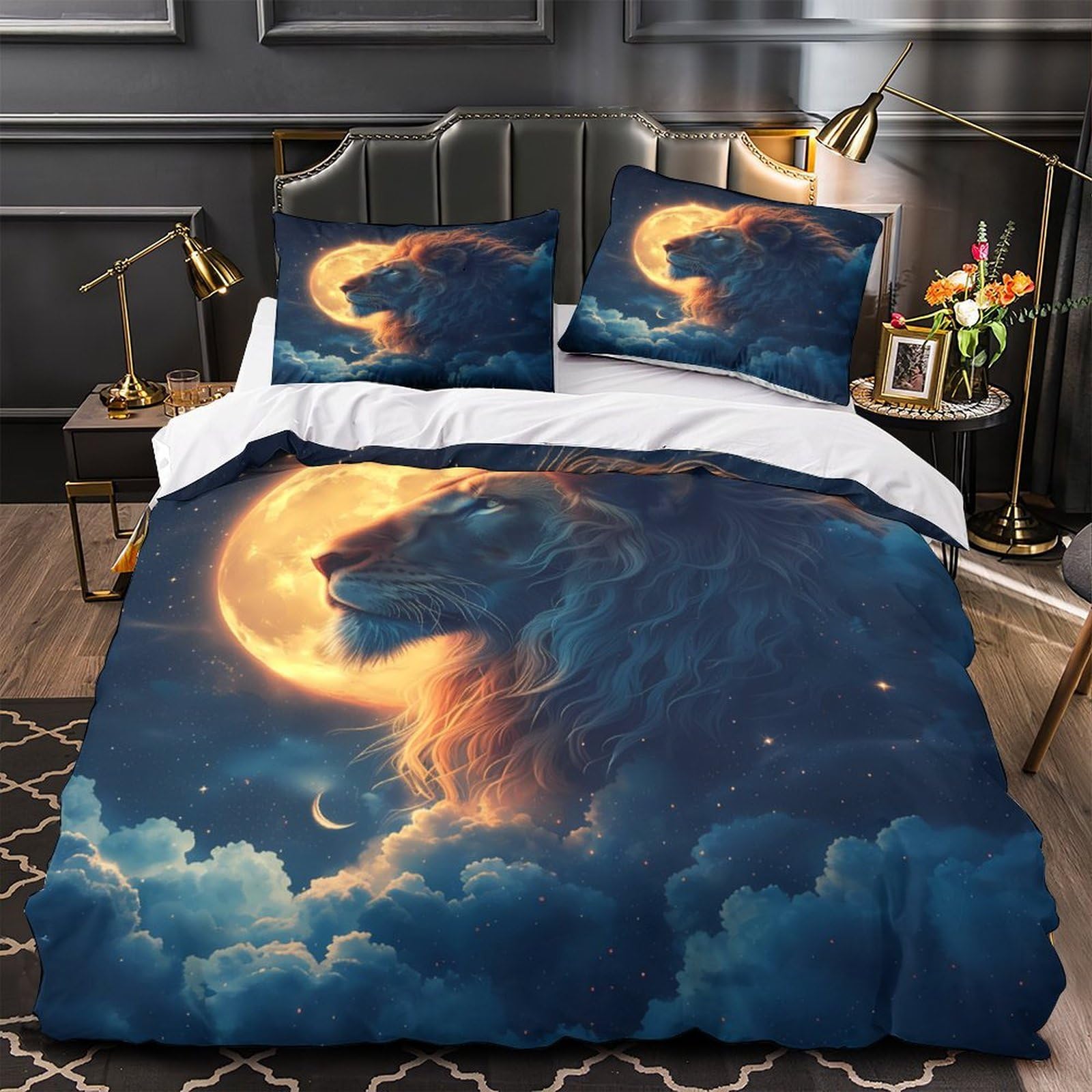 Housse de couette léopard 260x220 cm en microfibre avec taies d'oreiller