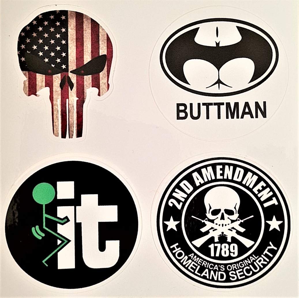 4 pcs Set Hard Hat Sticker Decals, Skull, 2nd Amendment, USA Patriotic 'Merica for Hardhat, Car, Truck, Window