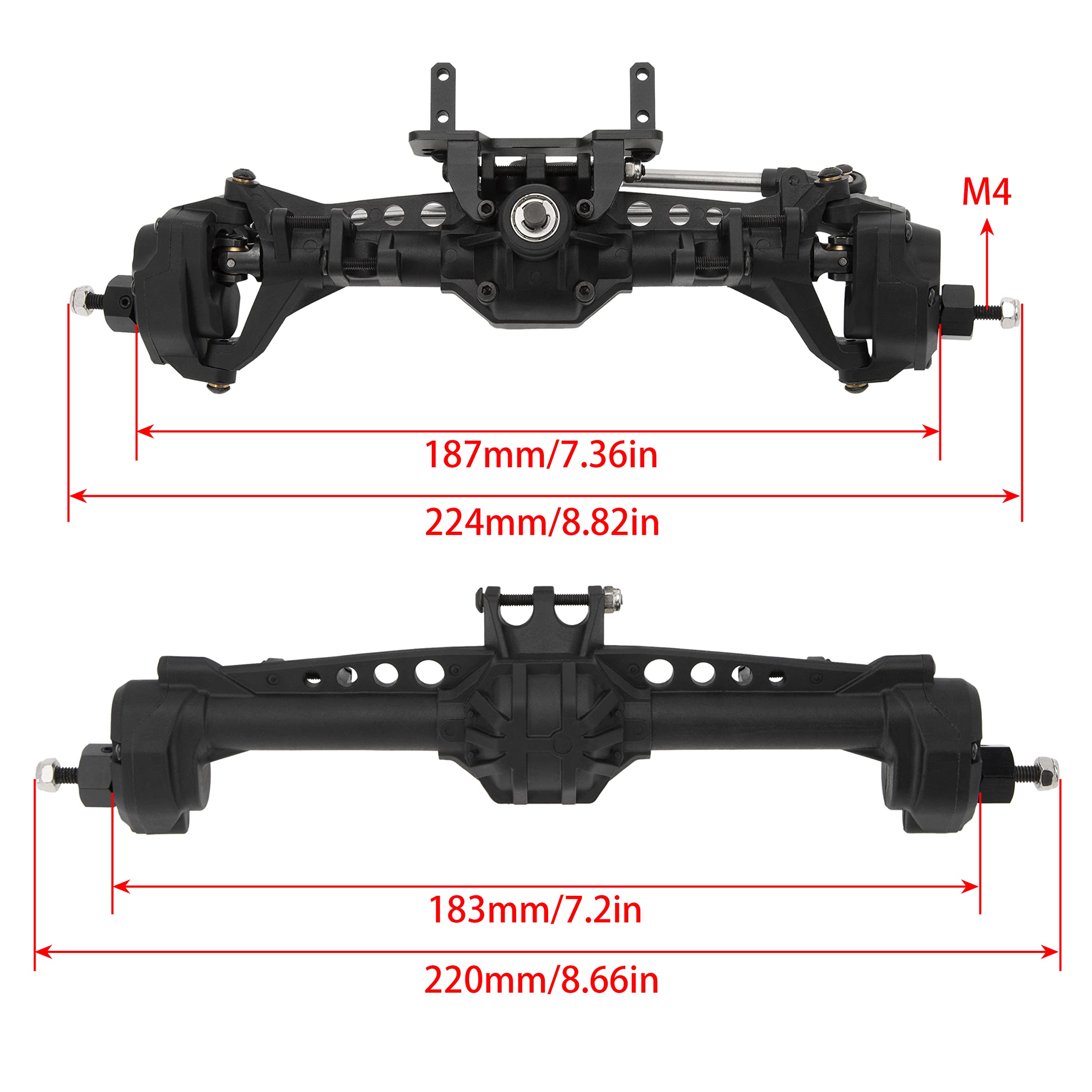 MEUS RACING SCX10 Axles Front & Rear Portal Axles for Axial SCX10 SCX10 II 1/10 RC Crawler Upgrade Pasrts, Nylon Axles with Steel Gears and Metal Bearings (Black)