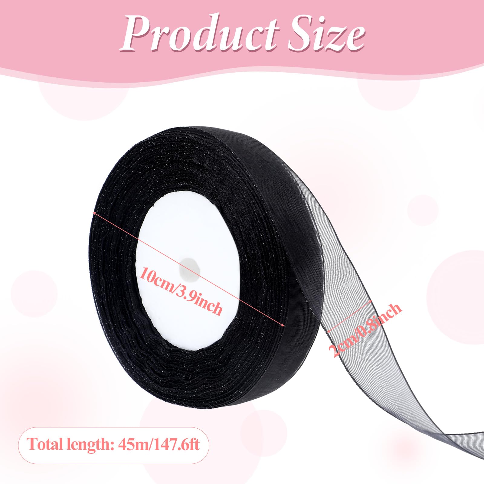4 Rotoli in Organza Trasparente, 2,5 C X 45 , Chiffon Rosa, Per