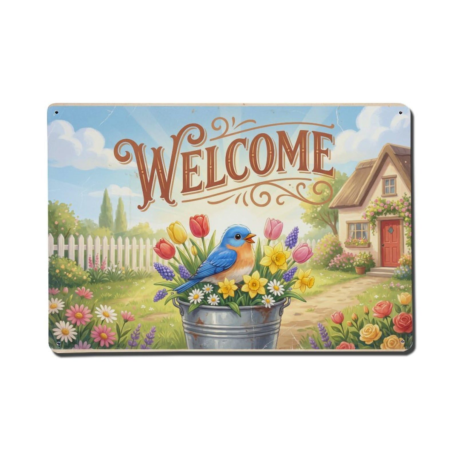 [Vintage Welcome] Bluebird Sunny Meadow Metal Tin Sign