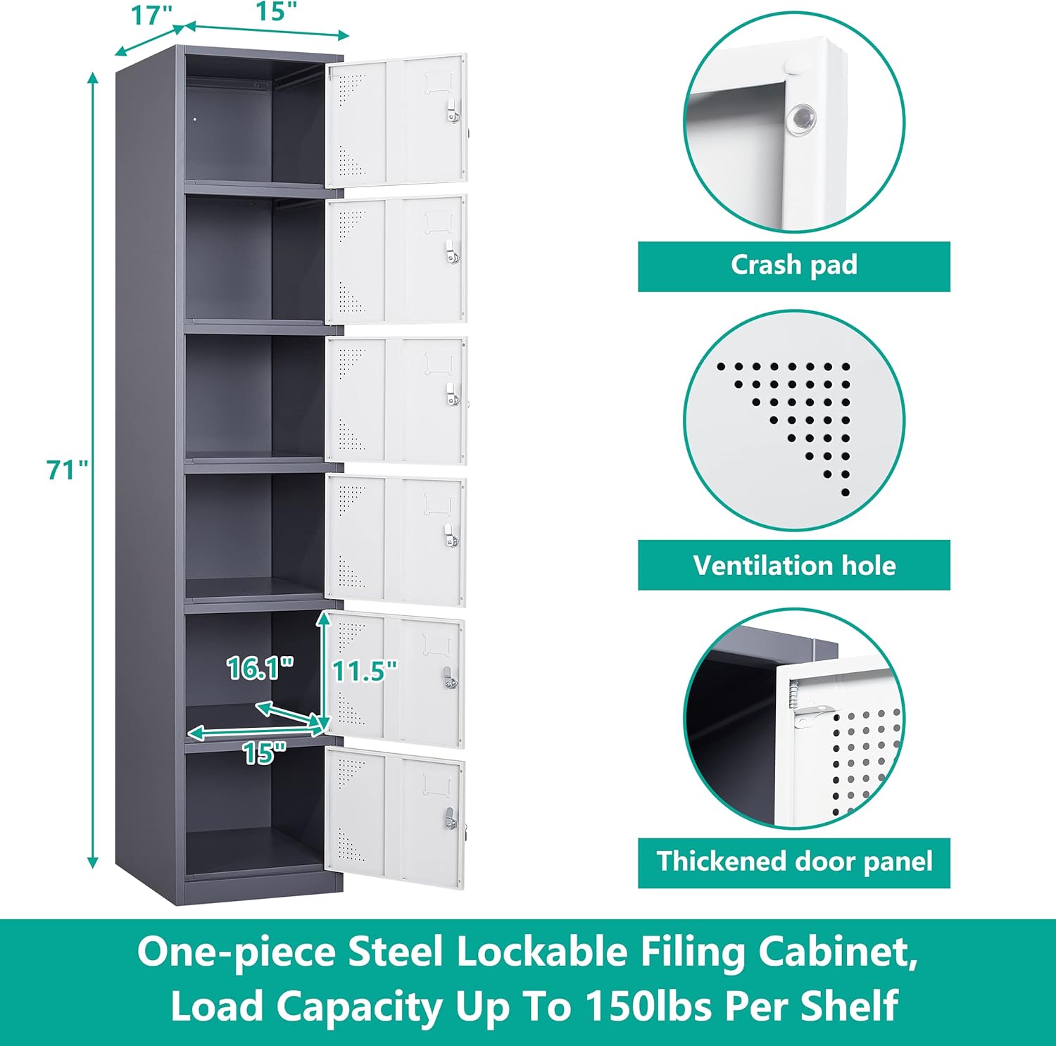 Metal Lockers for Employees Locker Storage Cabinet Office Storage Locker Cabinets Steel Lockers Single Door Metal Locker Storage Cabinet Lockable School Gym Lockers Corridor Locke armoire 12x12x71"