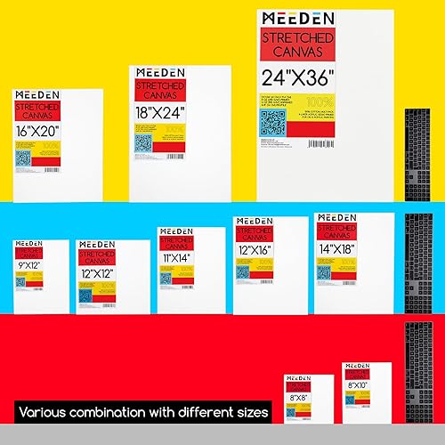 Miniatura 9 de MEEDEN Lienzo estirado, 8 x 10 pulgadas, paquete de 11, lienzos blancos en blanco para pintar, 100% algodón, 8 onzas imprimado con geso, lienzo