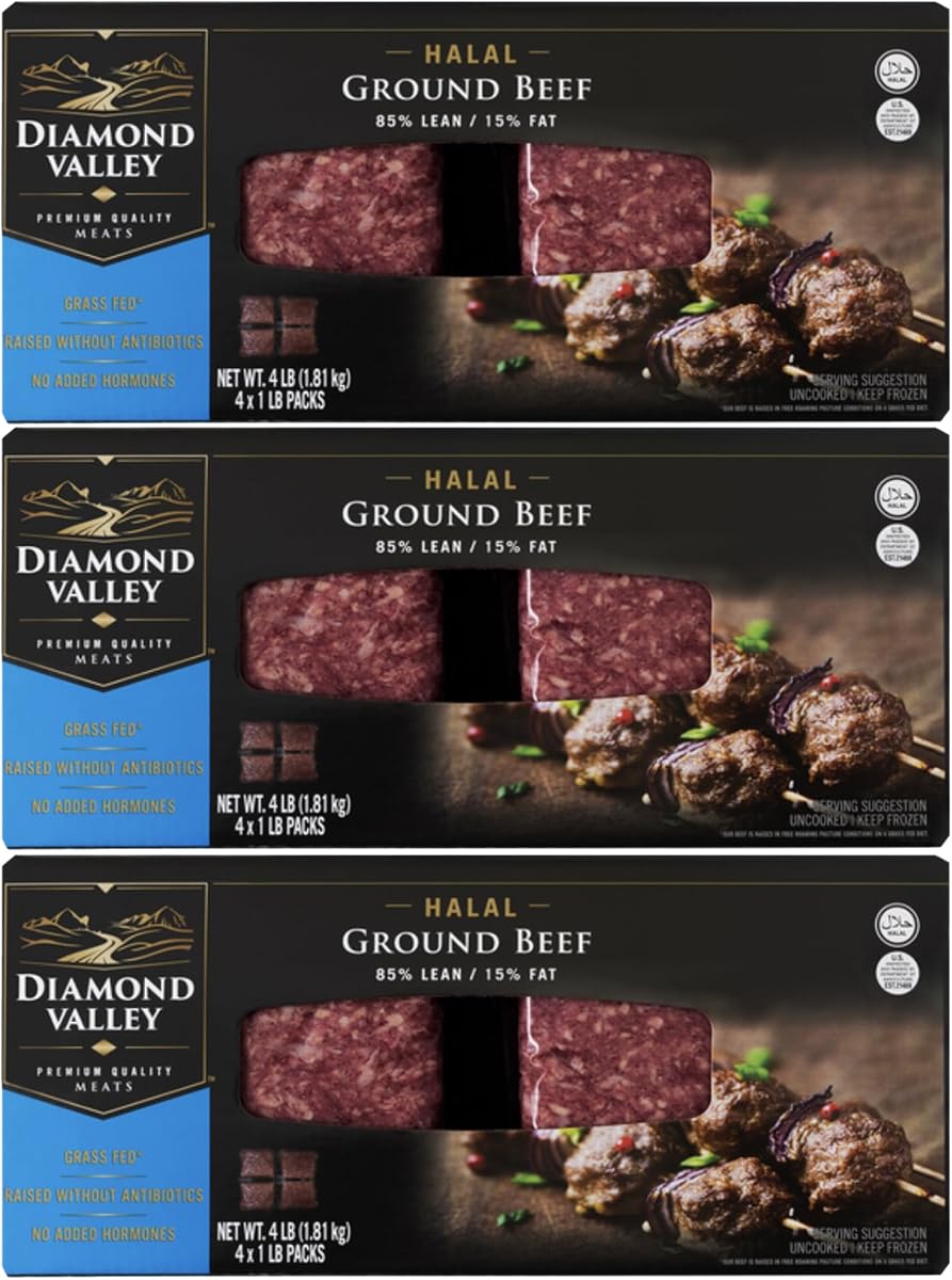 [Total 16 Pound] Halal Ground Beef – 85% Lean, 100% Grass-Fed – No Added Hormones – Premium Quality, 1 lb Chub – Product of Australia, Processed in USA – Ships Frozen via Express Mail with Insulated Box & Ice Packs