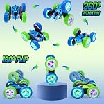 Hamdol Remote Control Car Double Sided 360°Rotating 4WD RC Cars with Headlights 2.4GHz Electric Race Stunt Toy Car Rechargeable Toy Cars for Boys Girls (Blue&Green, Glow(Headlights & Wheel Lights))