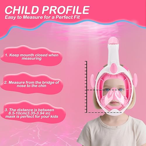Miniatura 5 de Máscara de esnórquel para niños de cara completa, equipo de esnórquel para niños, máscara de buceo con vista panorámica de 180, juego de esnórquel