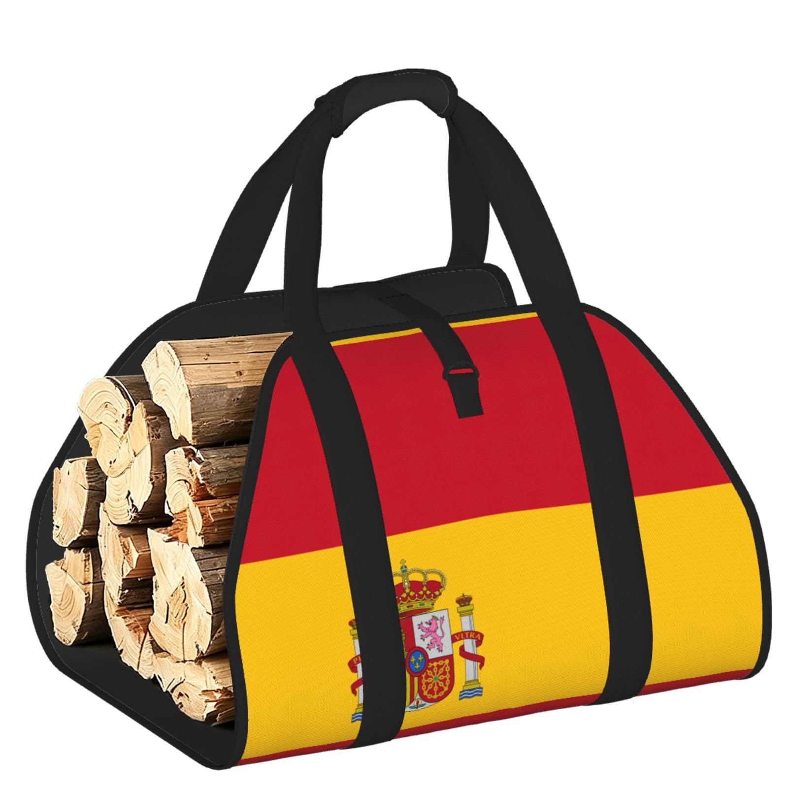 Spanish flag Printed Firewood Carrier Bag, Log Tote with Open-Ended Design for Camping Outdoor Wood Hauling