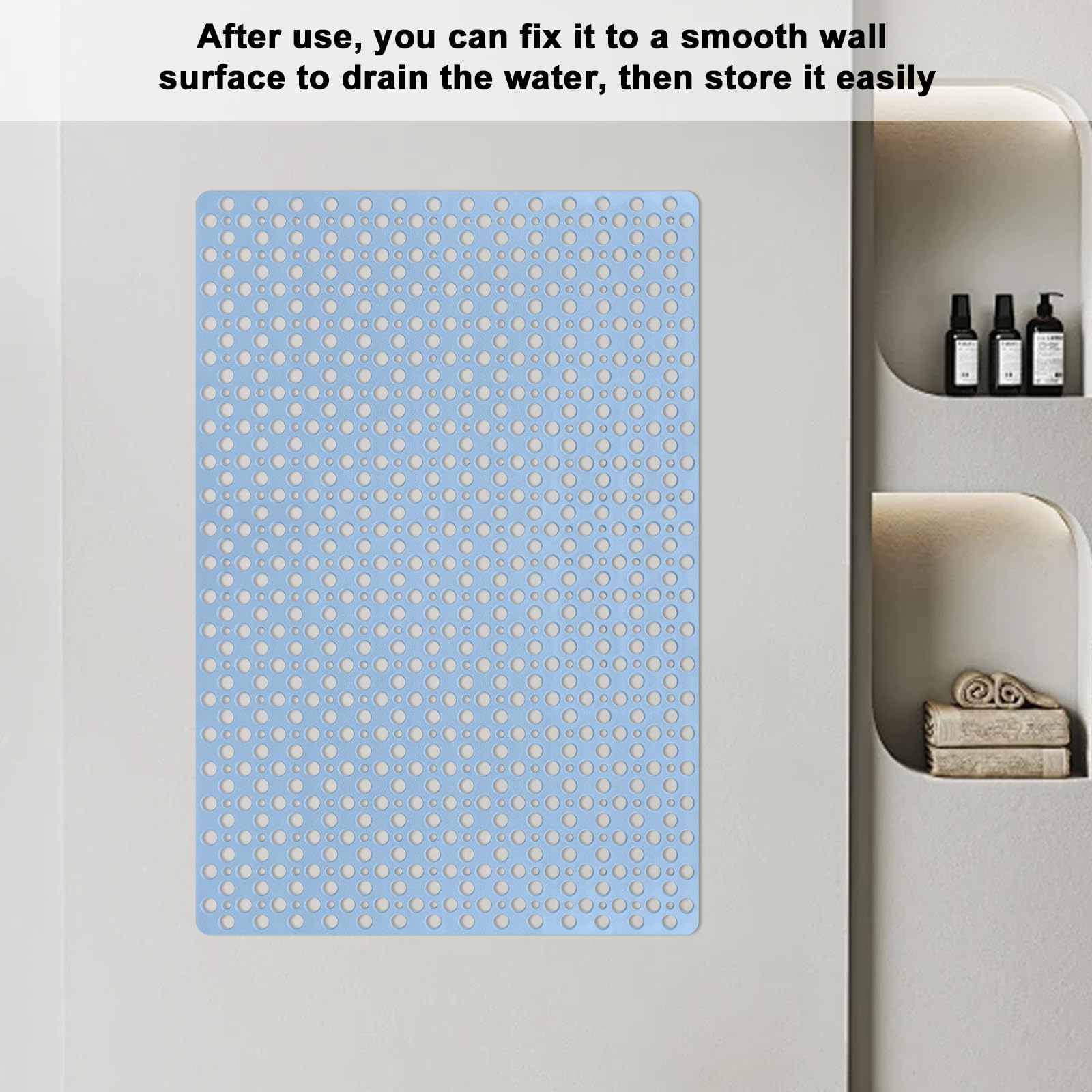 Tapis de douche antidérapant et anti-moisissure 60 x 90 en TPE avec ventouses pour douche et baignoire, lavable en machine avec trous de drainage (bleu pur, rectangulaire, 60 x 90 cm)