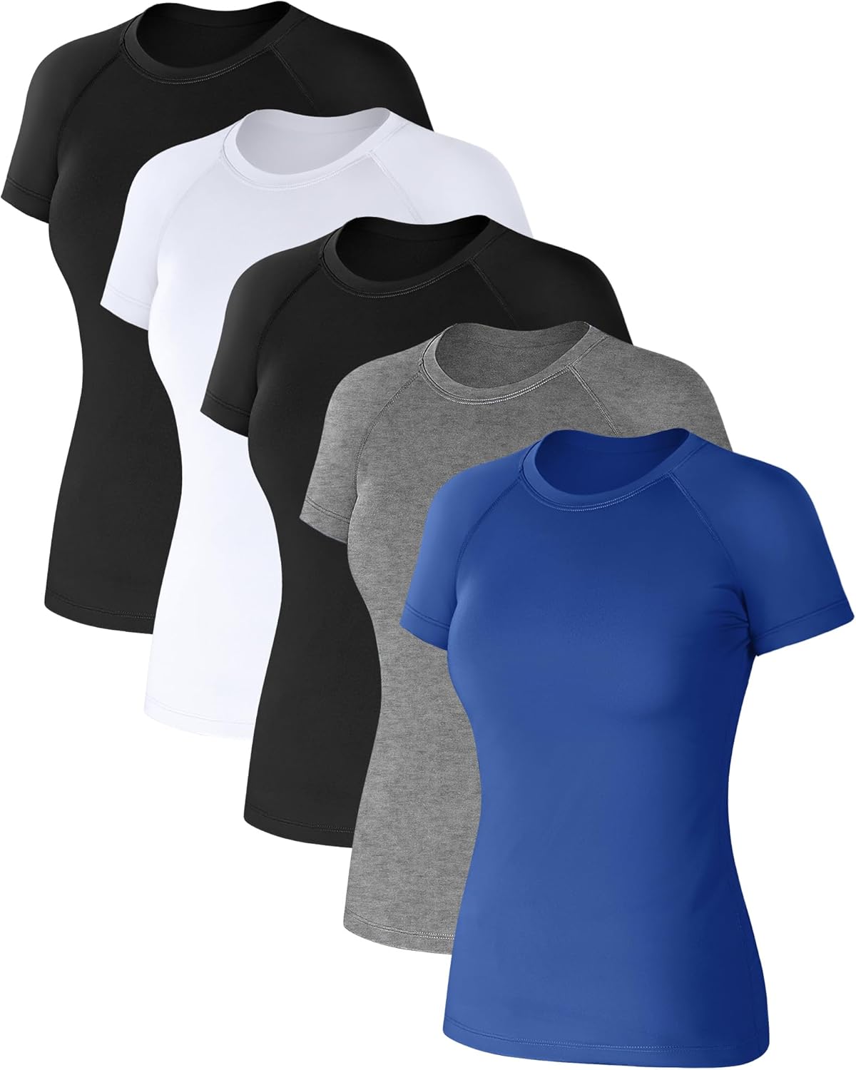 Coume 5 Pack Women's Compression Shirts Short Sleeve Workout Tops Crew Neck Athletic T Shirts Yoga Running Tight Tee