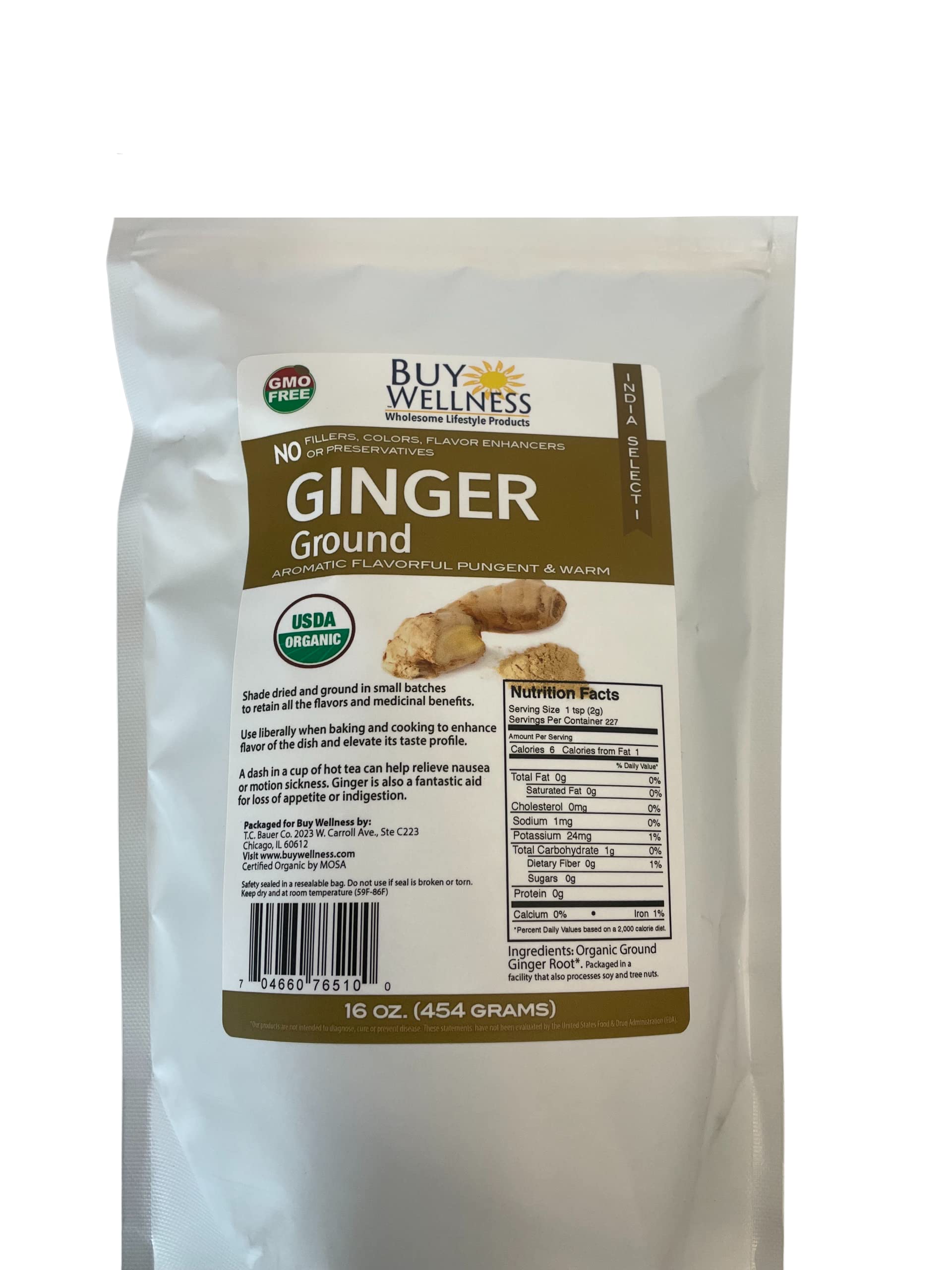 Buy Wellness Ginger Ground Certified Organic Ginger root powder Non GMO,Ethically Traded, Zingiber officinale Small batch processed 1 lb