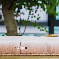 Vista 6 de Alfombra lavable de pelo esponjoso rosa para dormitorio, alfombra de pelo sintético de conejo para sala de estar, alfombra peluda para pasillo