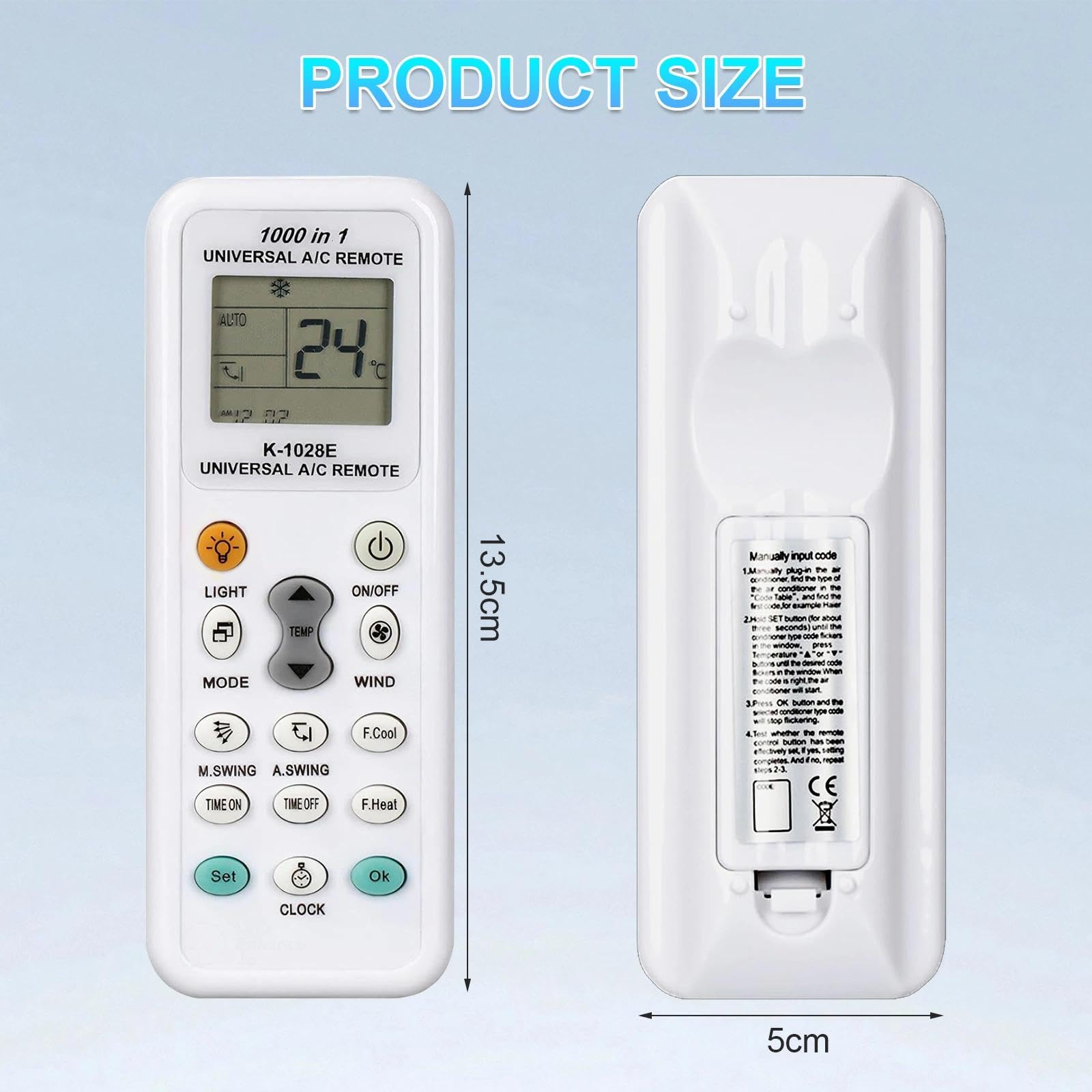 Telecomando Universale per Climatizzatori K-1028e Compatibile LCD 1000 in 1