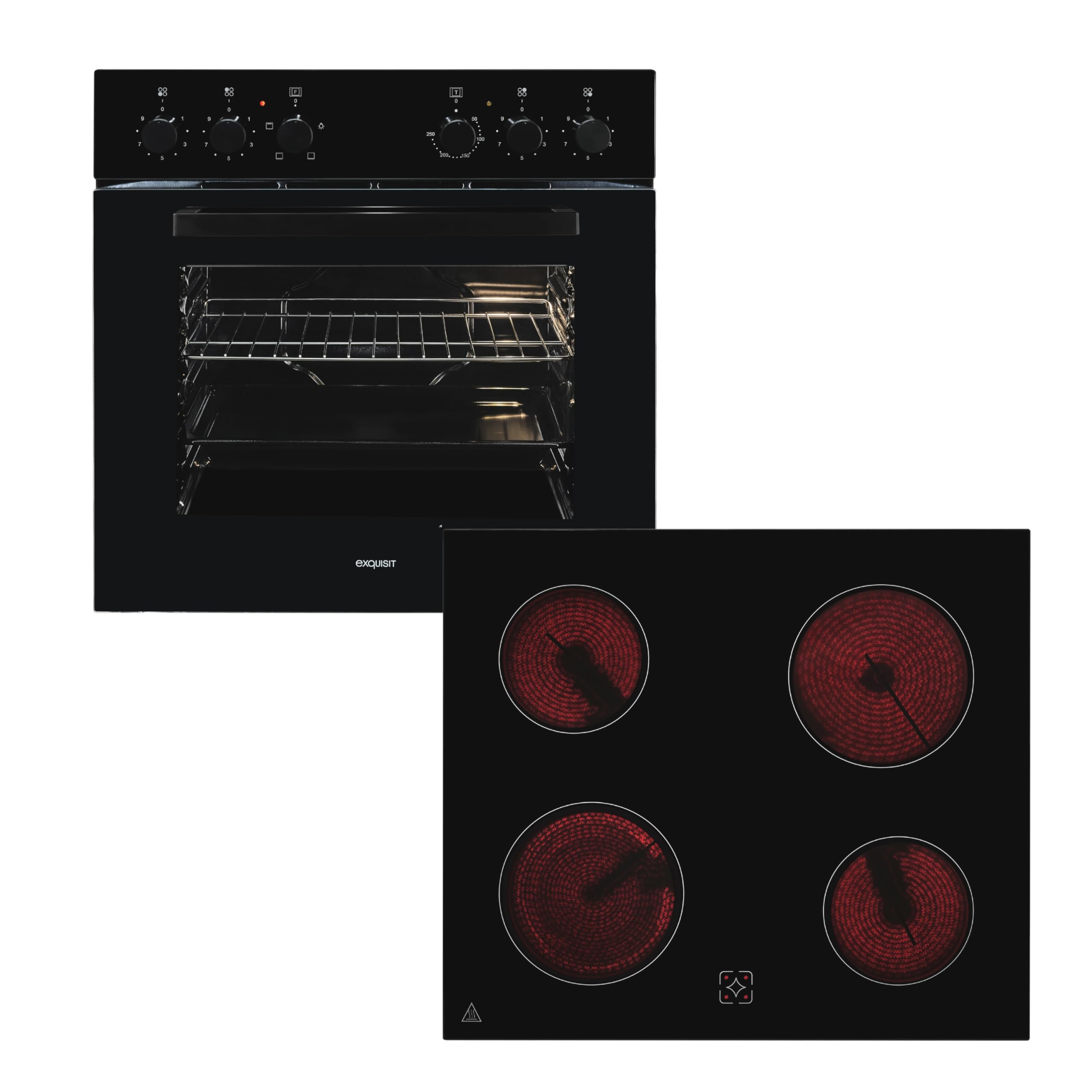 Exquisit EHE246-020-Set Herd-Set 60 cm schwarz Glaskeramik Kochfeld 59,0 l Garraum Energieeffizienzklasse A