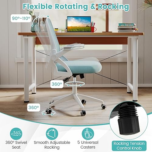 Miniatura 6 de COSTWAY Silla de oficina, cómoda silla giratoria de escritorio con altura ajustable y reposabrazos abatibles, sillas ergonómicas de malla para
