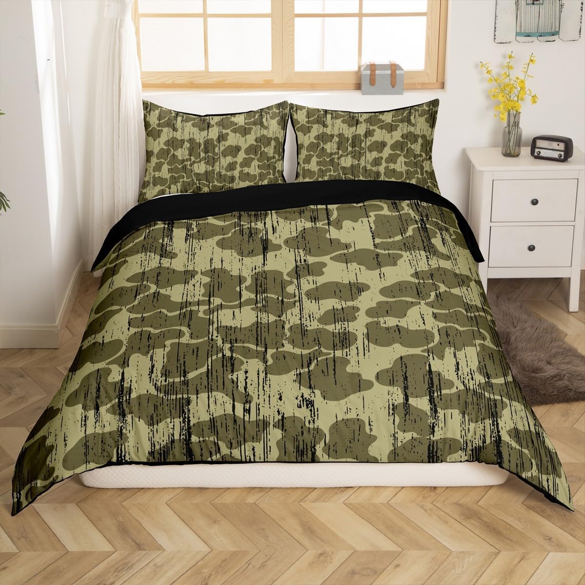 jejeloiu Camo Duck Bedding Set Toddler Size Kids Wild Animal Duck Comforter Cover for Boys Girls Teens Camouflage Duvet Cover Soft Microfiber,No Comforter