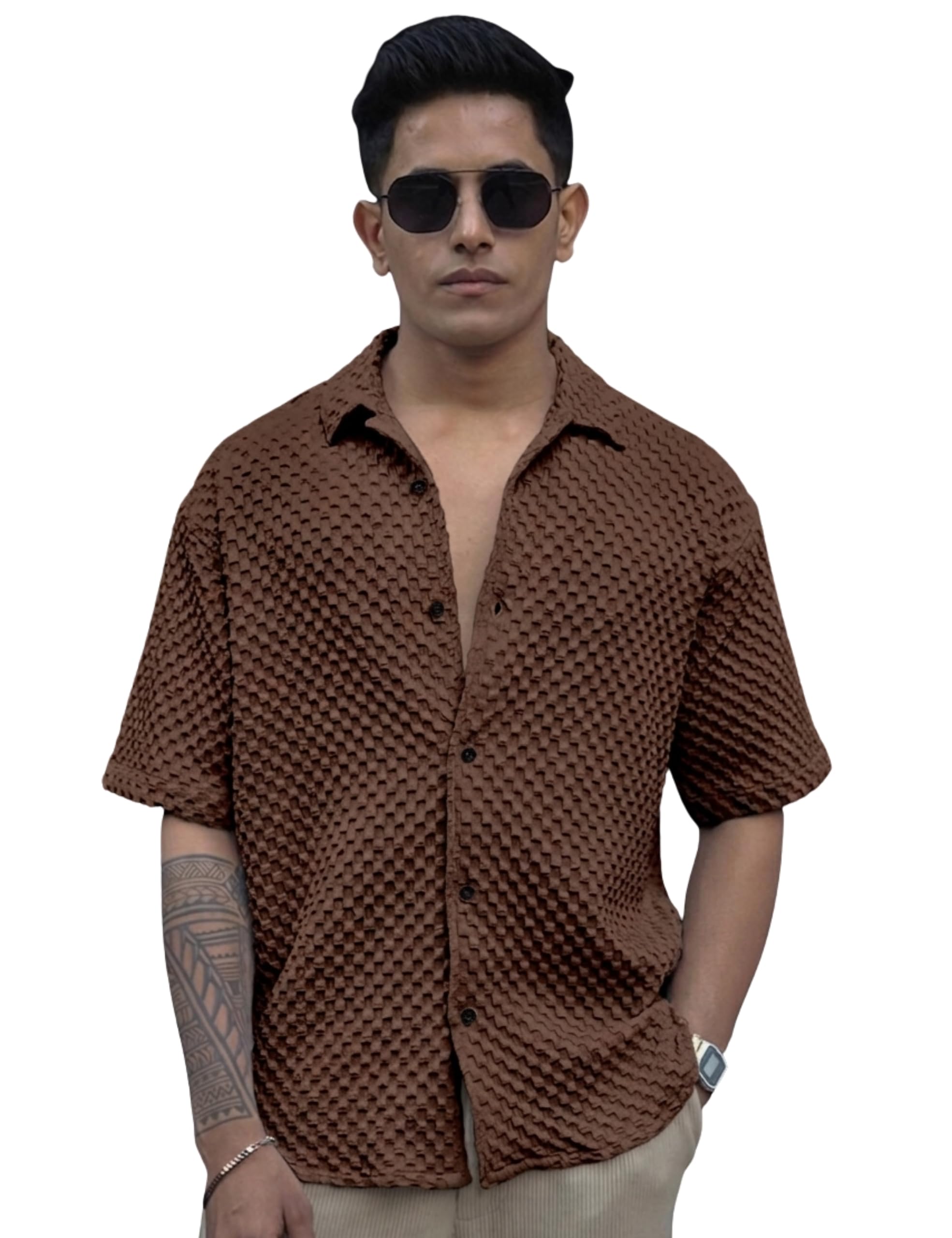 nexaflair Casual Shirt for Men|| Shirt for Men|| Men Stylish Shirt||Button Down Shirts Half Sleeve Bubble Fashion Textured Shirt-picture-49