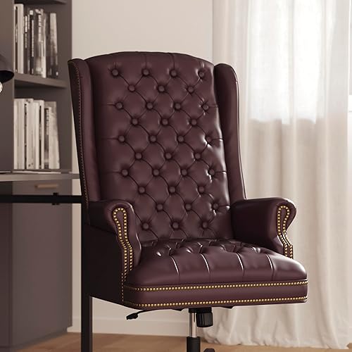 Miniatura 15 de Flash Furniture Silla de oficina ergonómica giratoria ejecutiva de LeatherSoft con respaldo alto tradicional totalmente copetudo negro con brazos