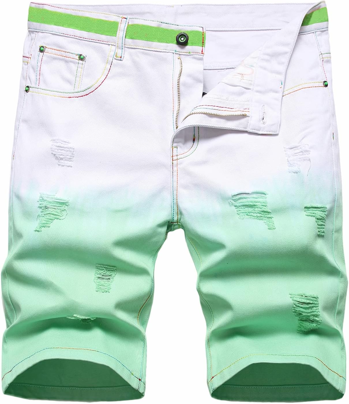 Enrica Men's Casual Printed Regular Fit Ripped Denim Shorts