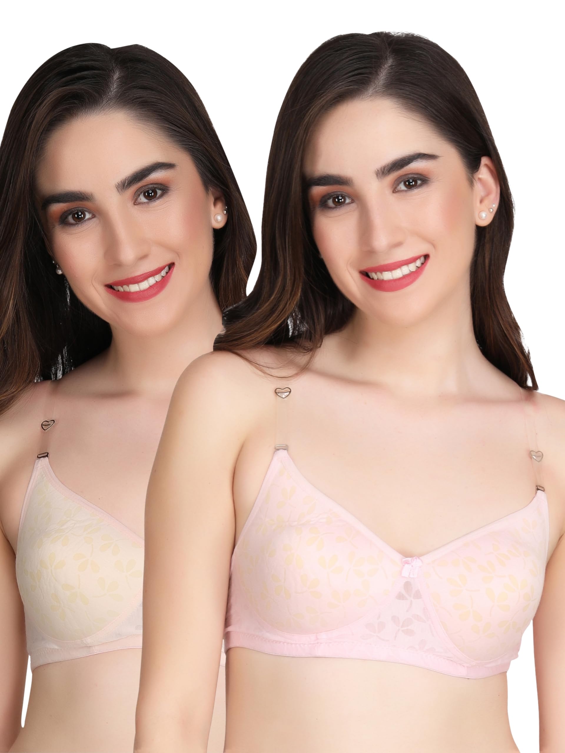 Liigne Transparent Strap Padded Bra - Made of Pure Cotton Full Coverage Non Wired Seamless Pushup Soft Cup for T-Shirt Saree Dress Sports Garment for Daily Use Everyday