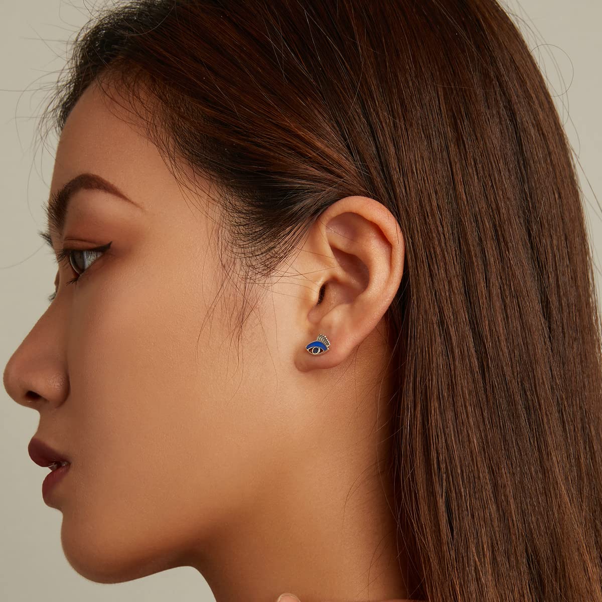 WZGWDC Sterling-Silber-Schmuck, 925er-Sterlingsilber, Dämonenauge und Glückshand-Kombinations-Ohrstecker für Frauen, Trendiger Ohrenschmuck, Party-Geschenk