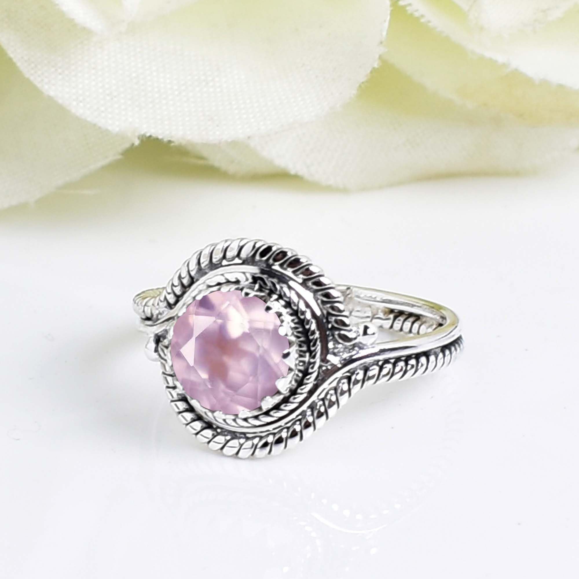 Anello in quarzo rosa Gems Vibes, in argento Sterling 925, fatto a mano, per donne, regalo per la festa di compleanno, anello d'amore con pietra preziosa di cristallo rosa, misura 10