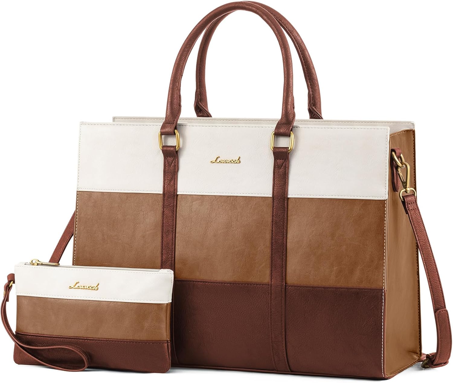 LOVEVOOK Laptop Bag for Women, 15.6 Inch Laptop Tote Bag, Vintage Leather Work Bags for Women, Waterproof Computer bag with Clutch Purse, Large Capacity Briefcase, Business Office Bag