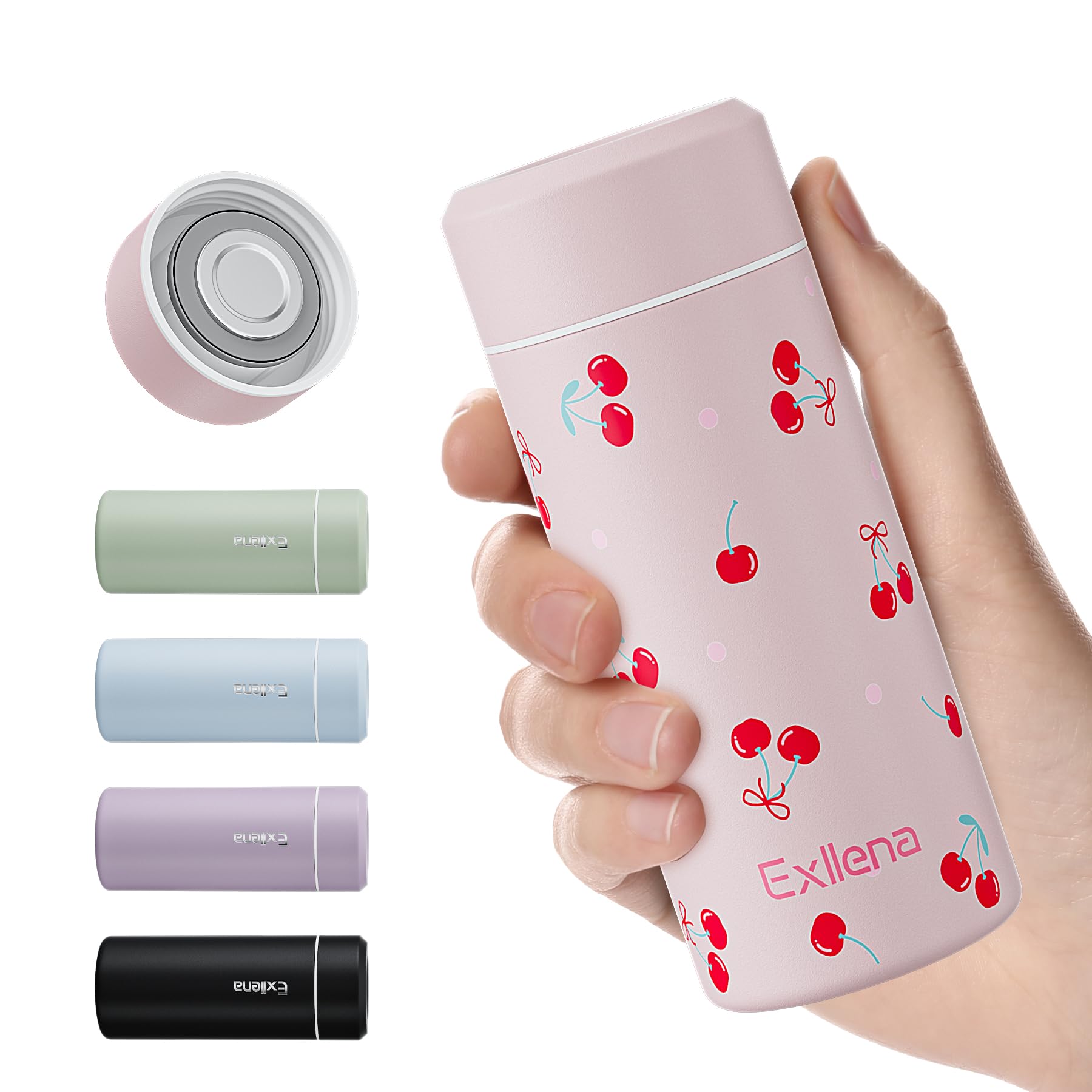 【Upgraded】 Exllena Small Water Bottle for Handbag – 250ml Mini Flask for Hot & Cold Drinks, Perfect Small Insulated Water Bottle for Travel, Milk, Coffee...(Cherry)