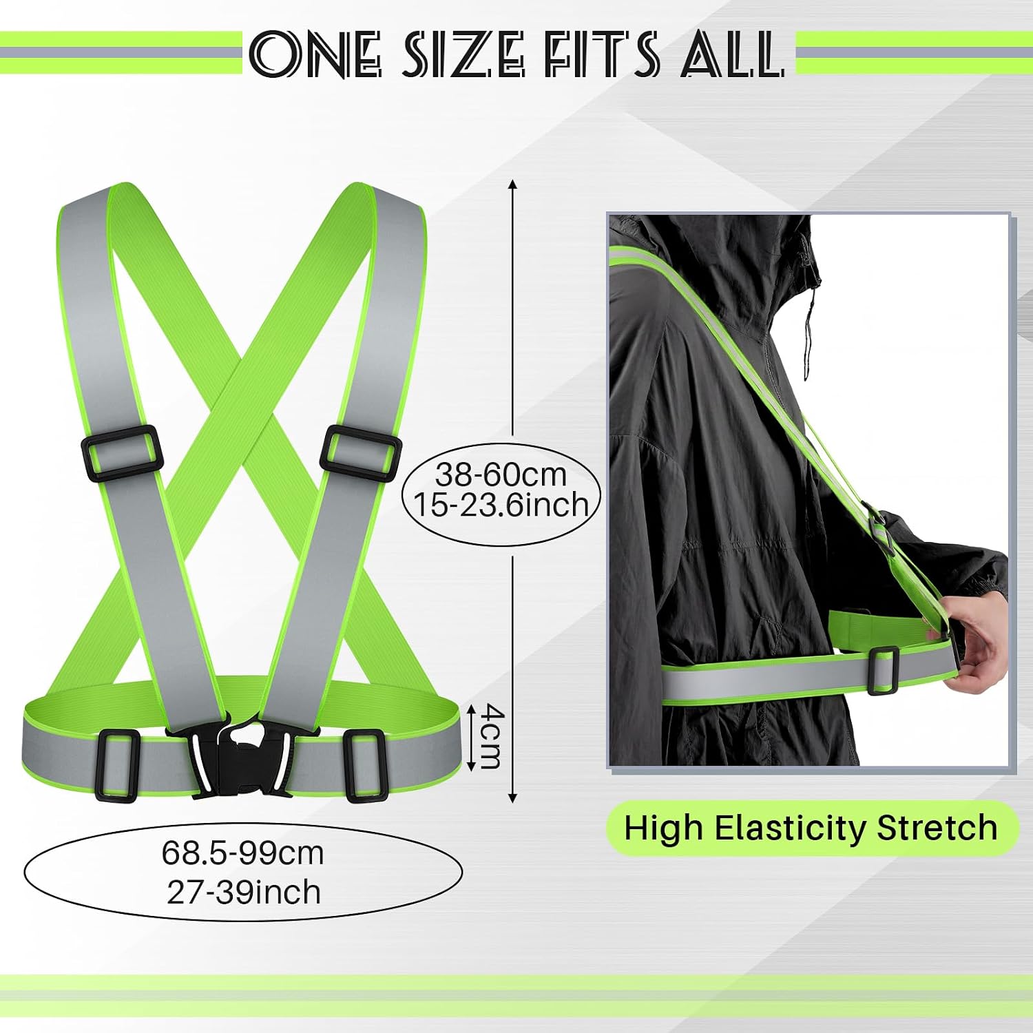 Hercicy 6 Pack Reflective Running Vest – 1.57” Extra-Wide Reflective Strips, 360° High Visibility Safety Vest for Night Running, Cycling, Walking, Jogging– Adjustable Lightweight Gear for Men Women