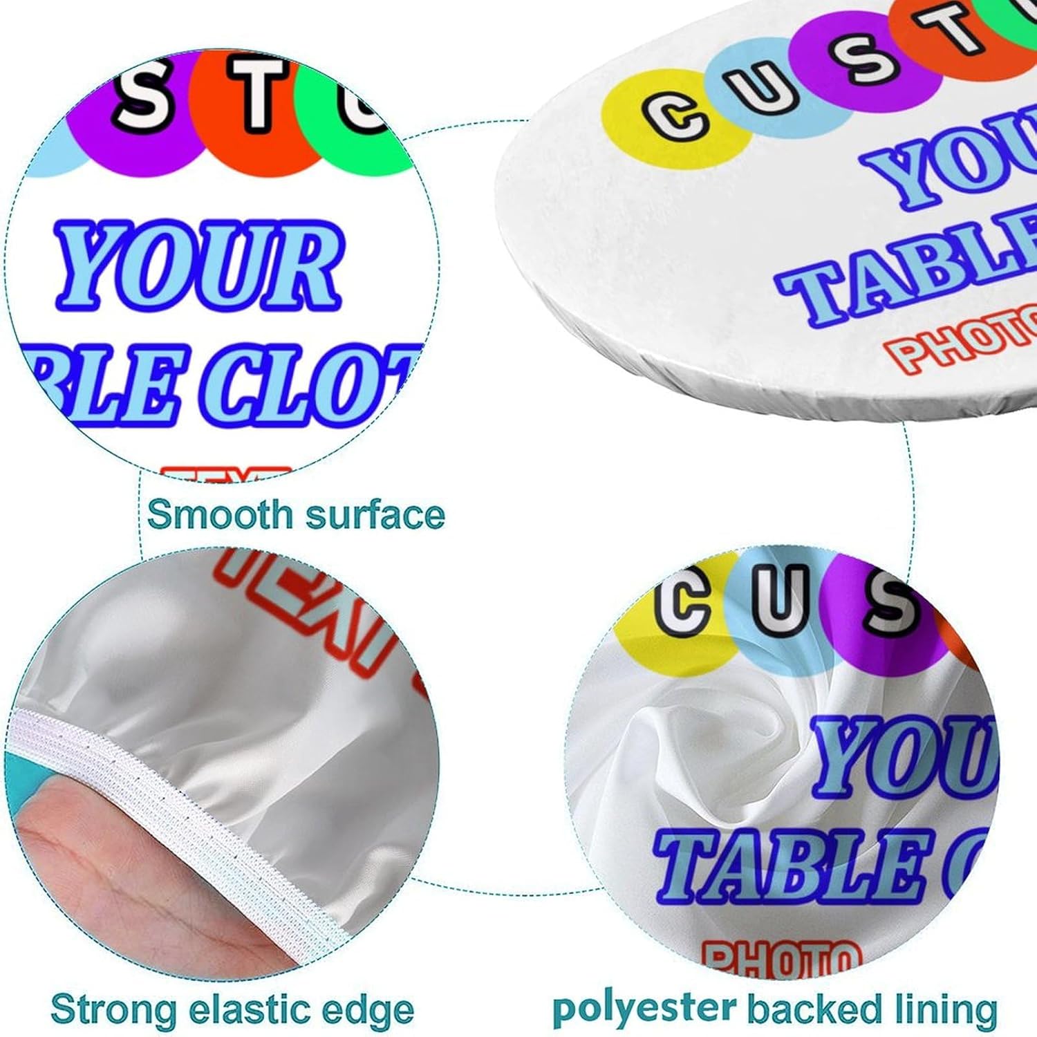 Custom Oval Tablecloth, Personalized Fitted Table Cloth with Elastic Edge - Add You Photo/Text/Logo, Customized Wipeable Table Cover, for Kitchen Dining Tabletop Decoration, 80 inch x 48 inch