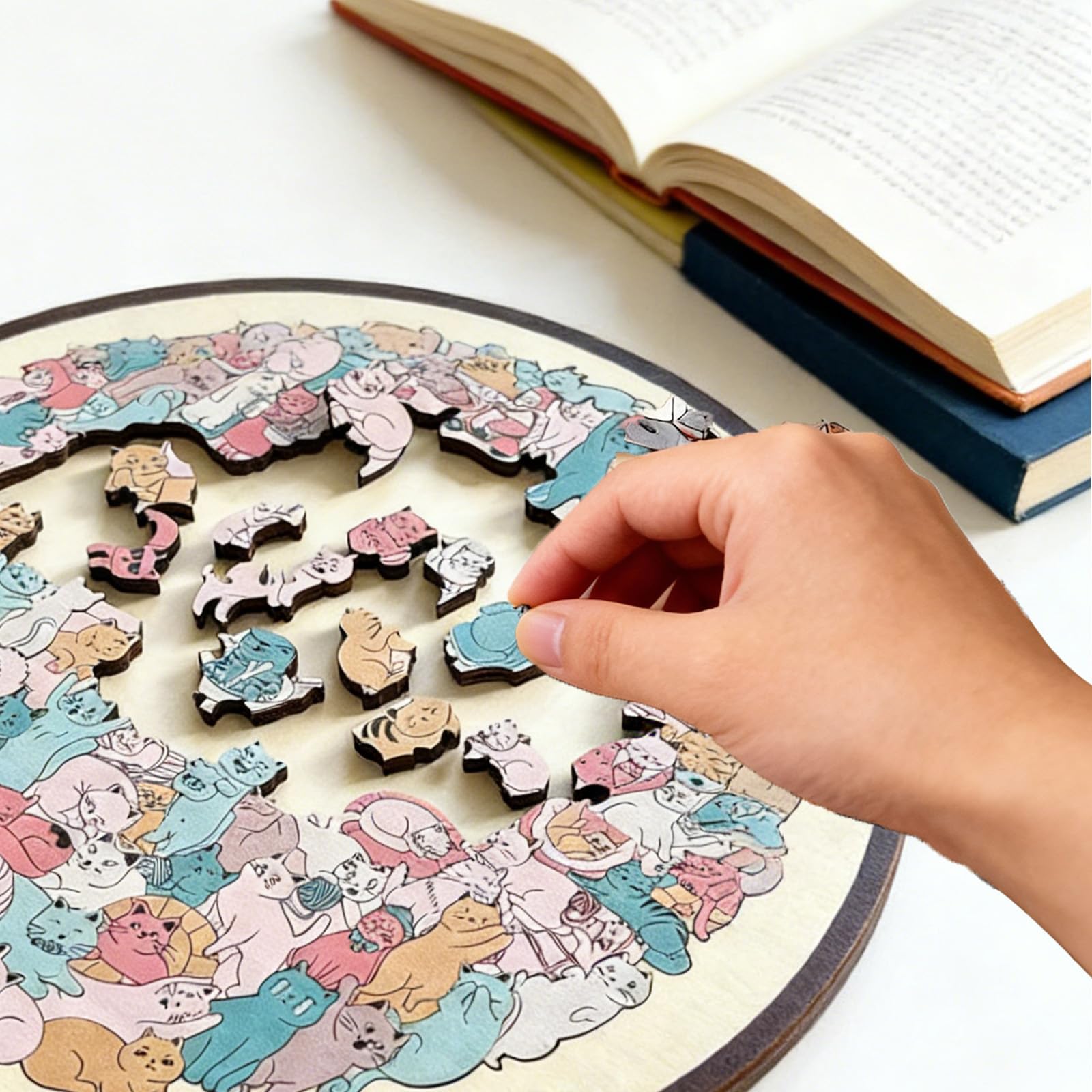 Puzzle a forma di gatto, puzzle irregolare con supporto, 135 pezzi, puzzle in legno colorato per adulti, regalo creativo per gli amanti dei gatti (C)