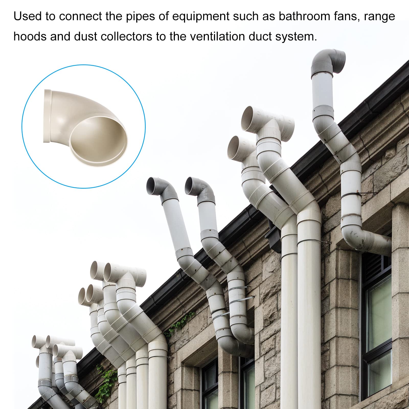 PATIKIL 8" ID Codo 90 Grados Conducto Tubería Conector, Ventilación Tubo Manguera Fuego-Resistente Adaptador para Bricolaje Hogar Fábrica Industrial Ventilación Sistemas