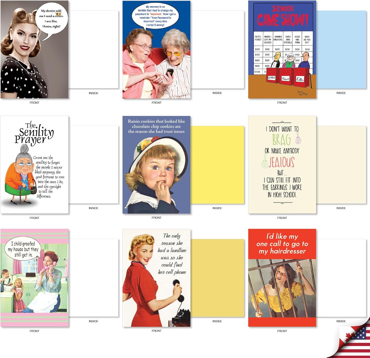NobleWorks 36 Assorted Box Set Funny Blank All Occasions Greeting Cards w/ 5 x 7 Envelopes for Men Women (36x1 Designs) Blank Laughs AC10048OCB-B1x36