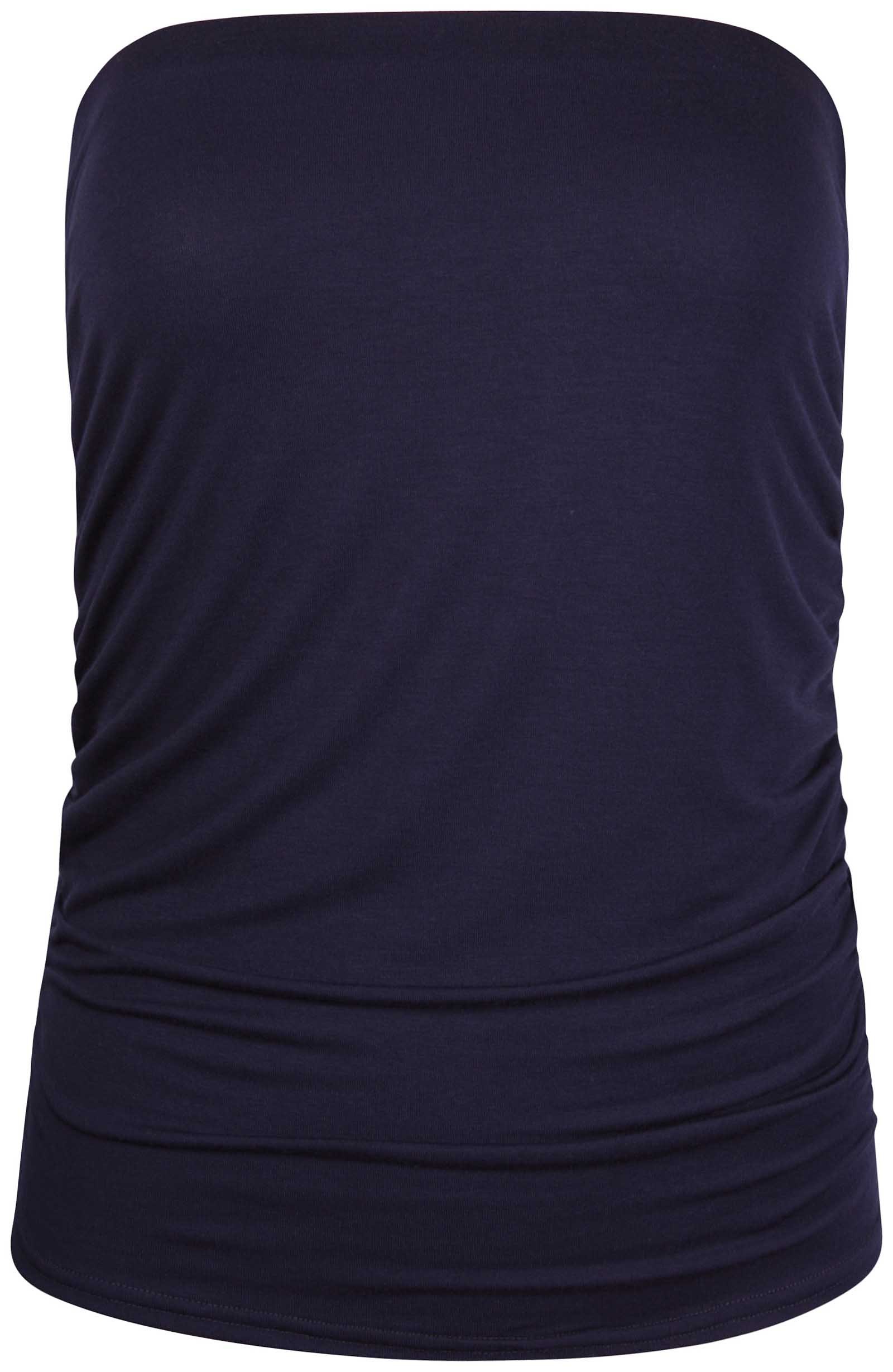 Womens Plain Ruched Ladies Sleeveless Gathered Elasticated Soft Stretch Strapless Bandeau Boob Tube Vest Top Navy Blue Size 22-24 (XXXL)