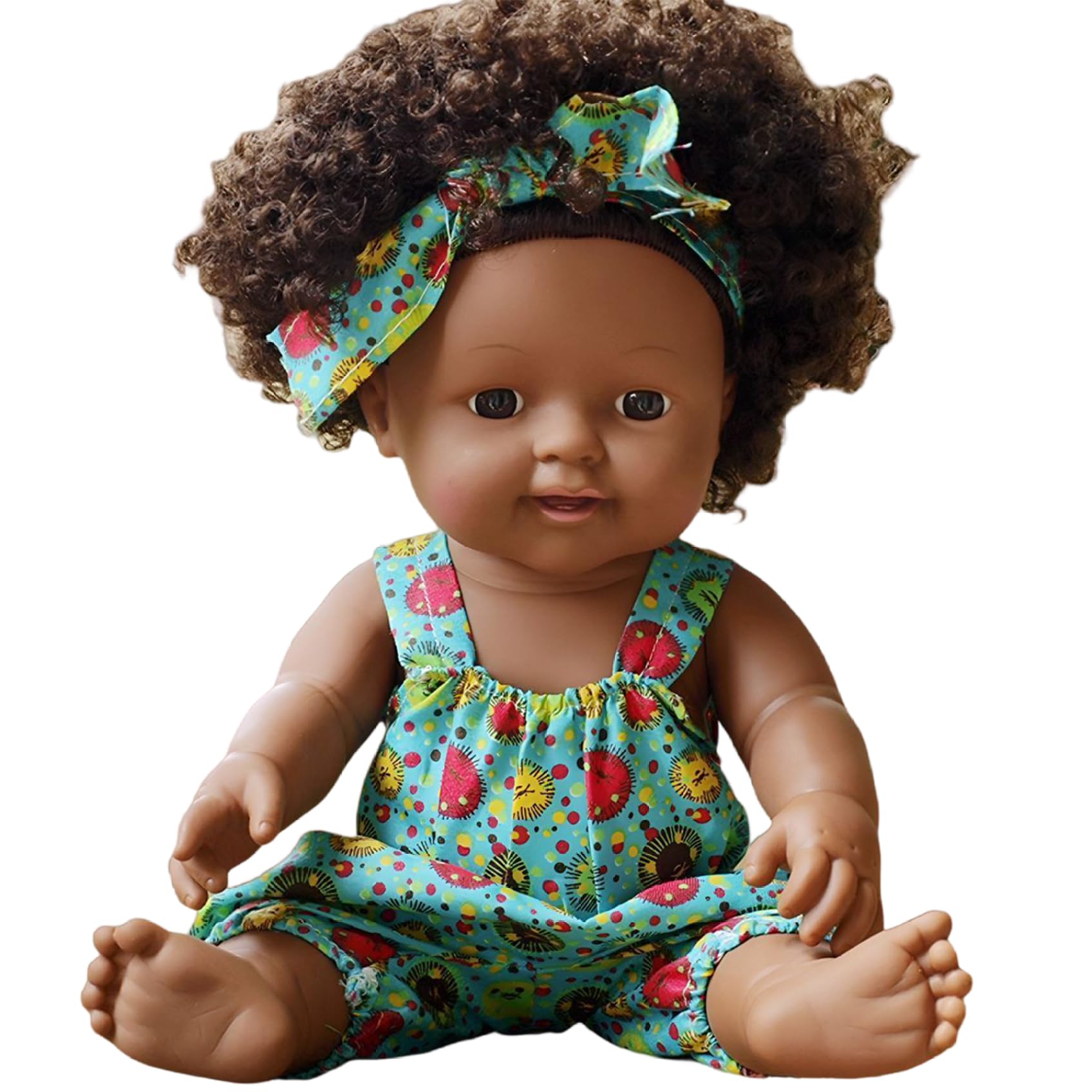 Uanqfegy Black Baby Doll – American African Realistic Baby Doll with Dress, 12 Inch Movable Joint and Curly Hairs, Soft Washable for Kids