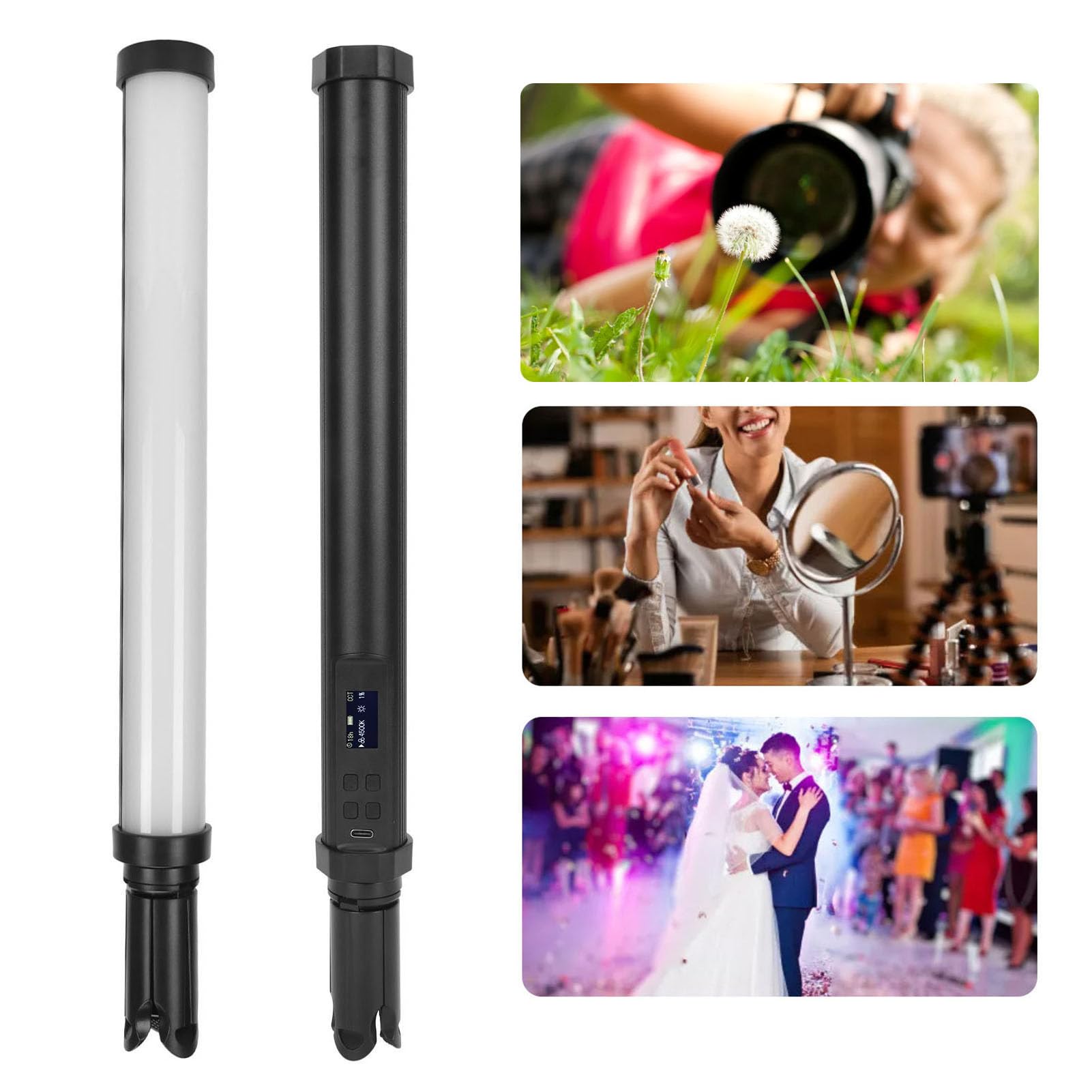 Vidéo Lumière LED RGB, Température de Couleur, 21 Effets, Bâton de Photographie à 360 Degrés, Trépied Léger Portable Inclus