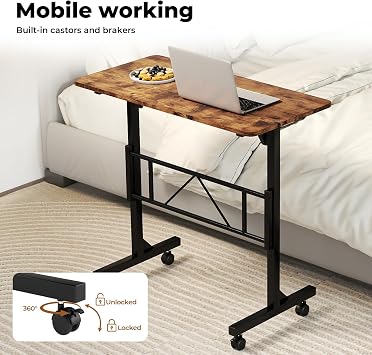 Levede Height Adjustable Standing Desk, 80x40cm Mobile Desk, Portable Home Office Computer Desks with Wheels, Modern Simple Style Desks for Bedroom, Living Room, Office, Vintage