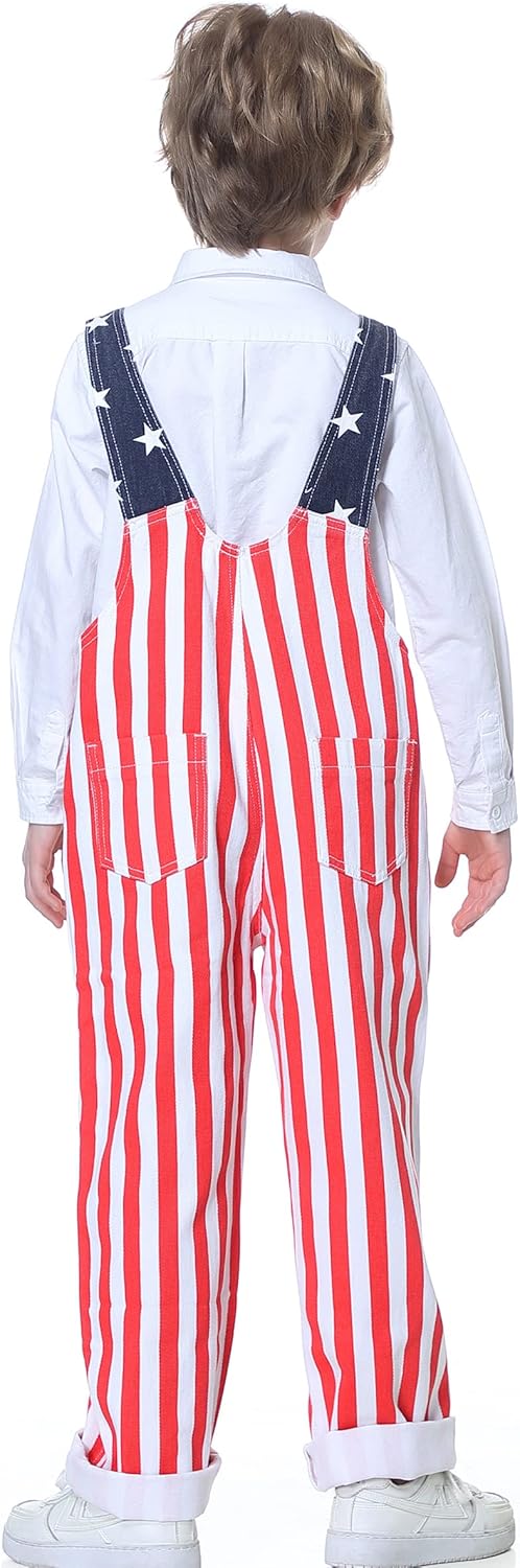 Boys American Overalls Adjustable Straps 4th of July Girls Romper Usa Flag Bibs 6-12 years kids Patriotic Jumpsuit - Image 4