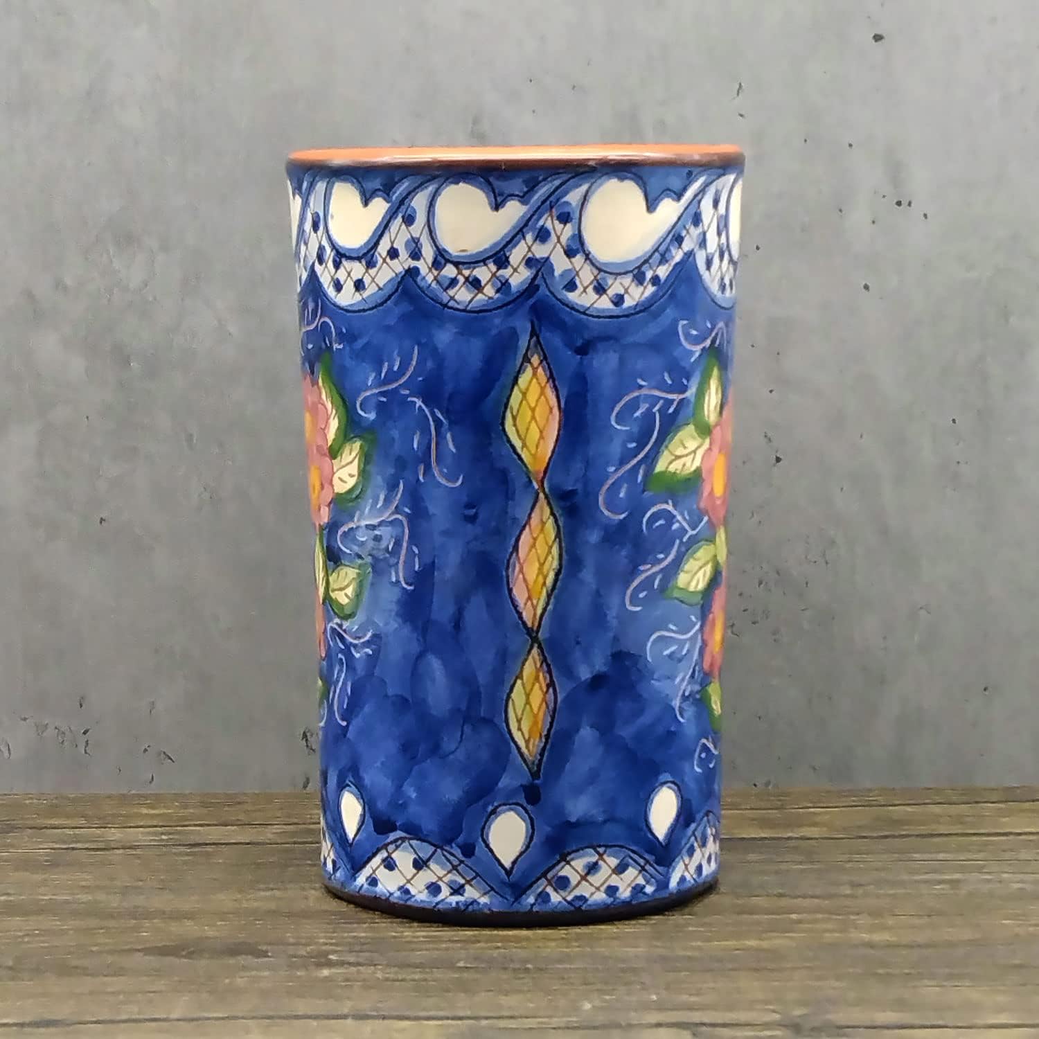 Hand Painted Portuguese Pottery Floral Kitchen Utensil Holder, Blue, White, Red, Green, Yellow (255-355-455-FL)