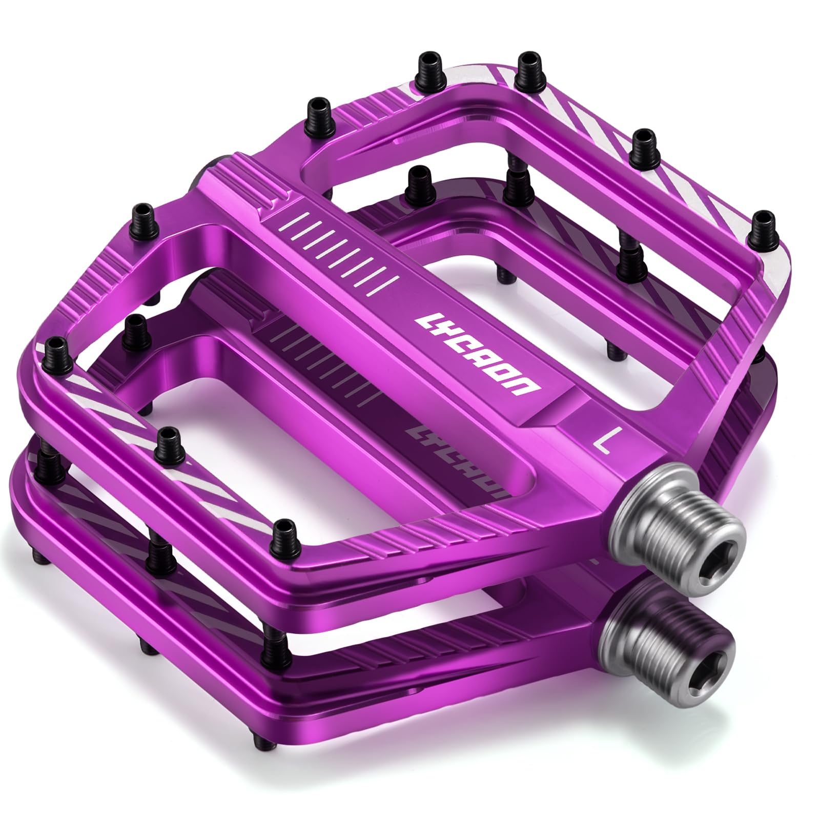 LYCAON Bike Cycling Pedals, CNC Machined Aluminum Alloy Durable Non-Slip Bicycle Pedal, CR-MO & Bearings Pedals for 9/16" Universal Cycling MTB BMX Mountain Road Bike Pedals (Purple)