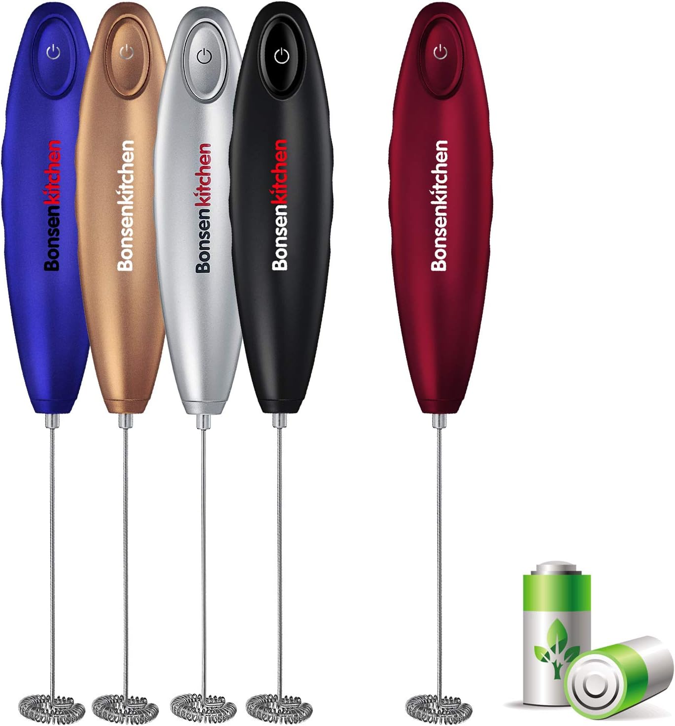 Bonsenkitchen Electric Milk Frother, Automatic Milk Foam Maker for Bulletproof coffee, Matcha, Hot Chocolate Stainless Steel Whisk Battery Operated Mini Drink Mixer Blender: Home & Kitchen