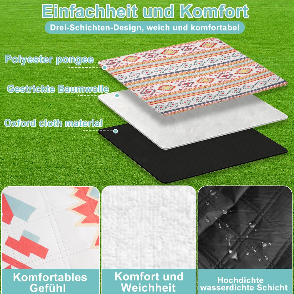 200 x 200cm Couverture de Pique-Nique Imperméable, Tapis de Plage Résistante, Tapis Pique Nique Pliable Et BandoulièRe, Fond imperméable pour Jardin, Camping, Plage et Extérieur